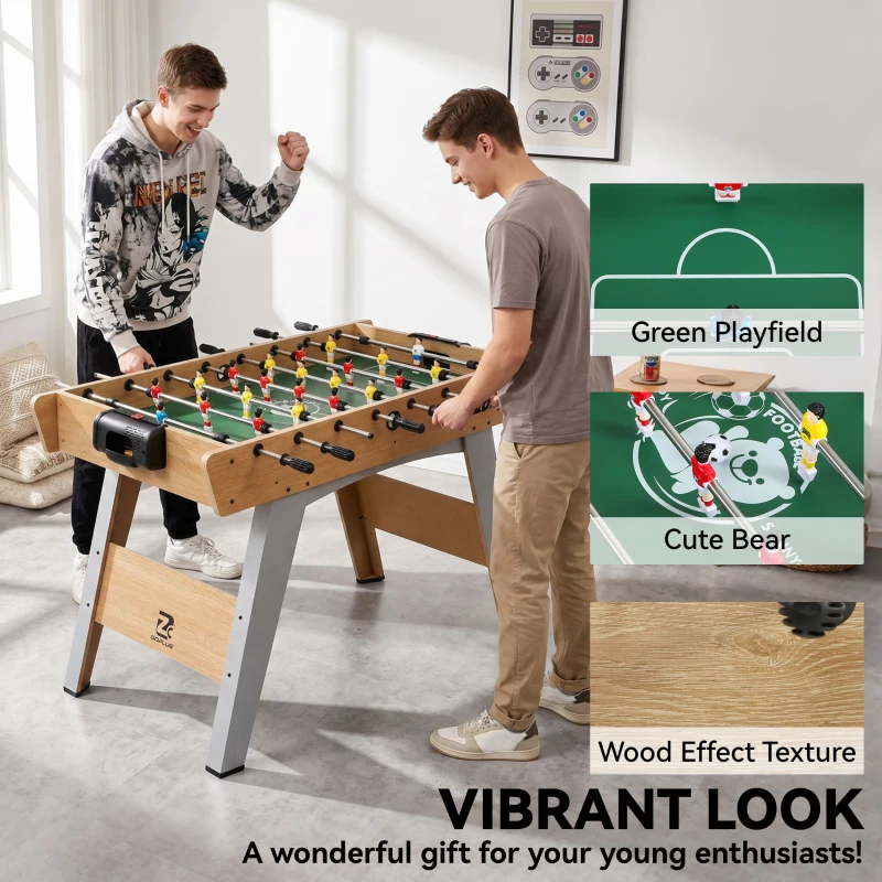 SPORTNOW 4ft Table Football, Foosball Game Table with 22 Players, 2 Balls and Manual Scorers for Family, Natural Wood Finish