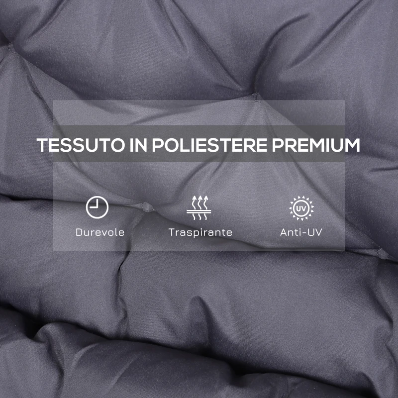 Outsunny Cuscino da Giardino 2 Posti con Schienale per Panche e Dondoli, 132x110x10 cm, Grigio Scuro