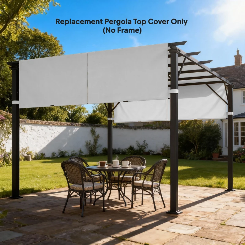 Outsunny Prelată Pergolă Foișor 3x3 m cu Buzunare și Curele pentru Bare, din Poliester, 488x122 cm, Gri Deschis