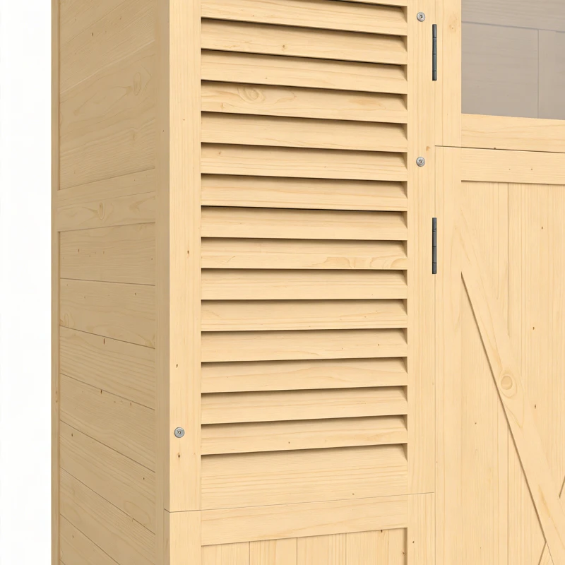 Outsunny Houten Tuinschuur Inloop Gereedschapsschuur met Planken Acrylramen Dubbele Deur Asfalt Dak Lamellenventilatie Bodemplaat