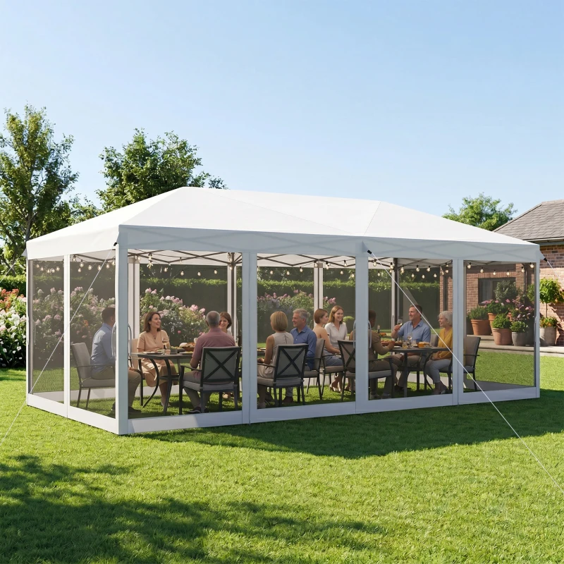 Outsunny Foisor de Gradina cu Plasa de Tantari, Alb, 3 X 6m