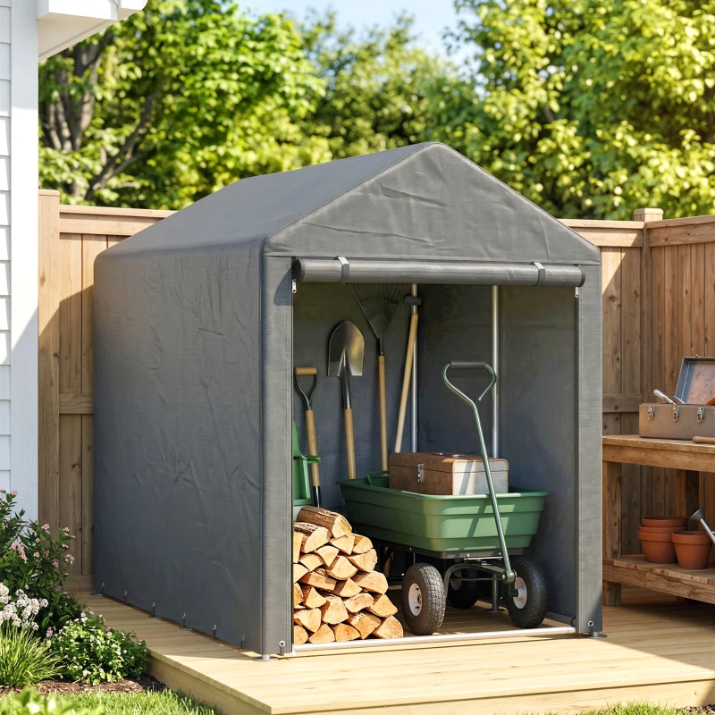 Outsunny Opslagtent met Staalframe robuust weerbestendig, Donkergrijs(m-12)
