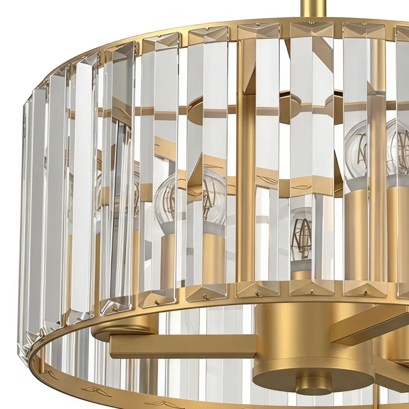 HOMCOM Semi Flush Mount Modern Crystal Chandelier Ceiling Light, Crystal Ceiling Light Fixture with E14 Base, Gold