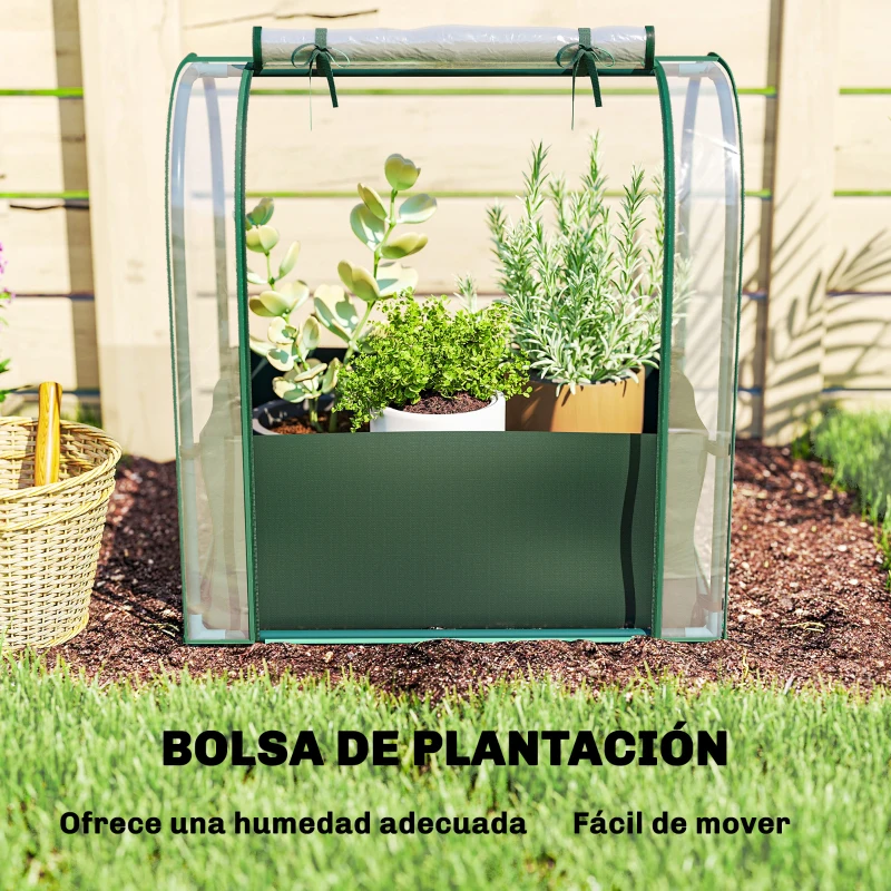 Outsunny Mini Invernadero con Bolsa de Plantación Invernadero Pequeño Portátil para Interior y Exterior 68x50x70 cm Verde