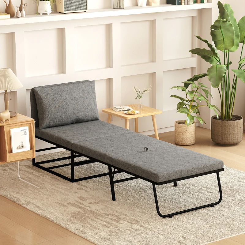 HOMCOM Fauteuil convertible 1 place 2 en 1 pliant avec coussin et housse anti-poussière, pour invités, salon, bureau, gris