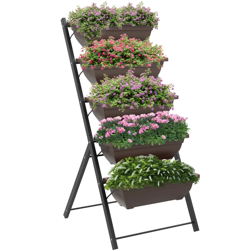 Outsunny Jardinière surélevée avec étages jardinière verticale avec 5 bacs à fleurs trous de drainage cadre en acier marron
