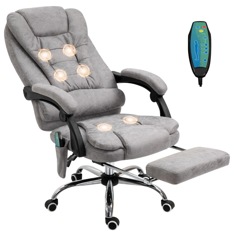 Vinsetto Bureaustoel met Massagefunctie, Ergonomische Bureaustoel met Leun- & Warmtefunctie, Afstandsbediening, Grijs(m-10)