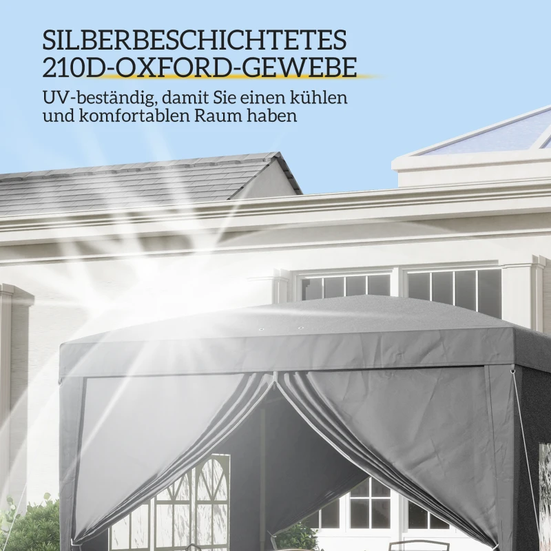 Outsunny 3 x 3 m paviljoen met 4 zijwanden, ramen, feesttent met UV-bescherming, tuintent incl. draagtas, staal, Grijs