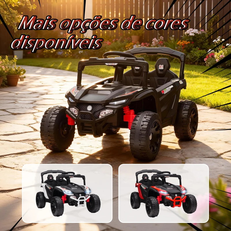 AIYAPLAY Carro Elétrico para Crianças 12V com 2 Motores Suspensão Traseira Faróis e Música 88x57,5x55,5 cm Preto