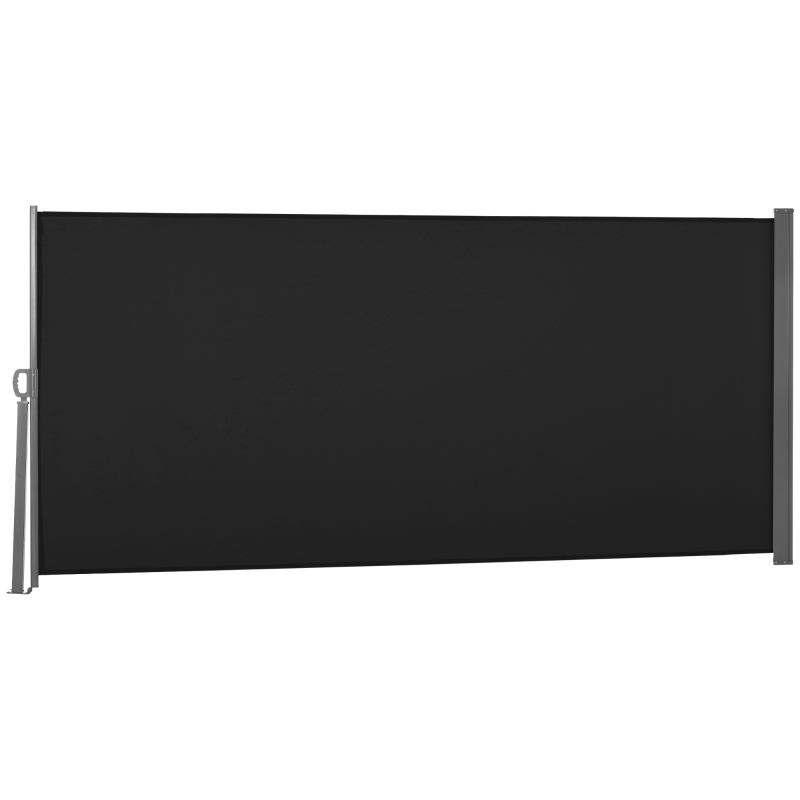Outsunny Seitlicher Sichtschutz-Rollo, einziehbarer Paravent 3 x 1,6 m, Metall, wasserdichtes Polyester, UV-beständig, Hochdichte 180 g/m², Schwarz