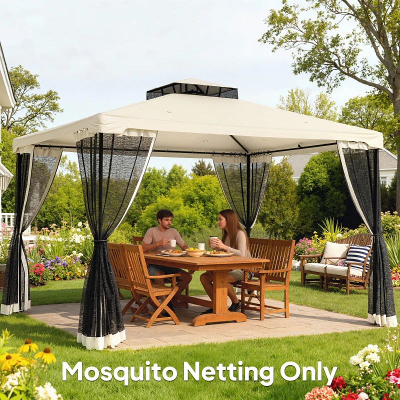 Outsunny 4 Paneles Laterales 3,4x2 cm para Carpa de Jardín Tela Mosquitera para Cenador Gazebo con Cremalleras y Anillas Negro
