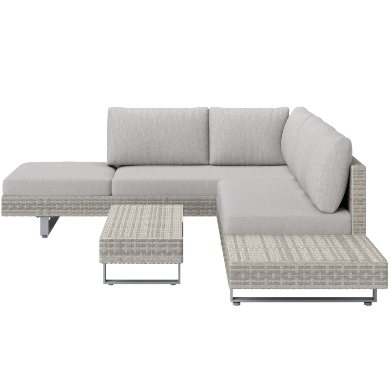 Outsunny Poly-rotan tuinmeubelen 3-delig. loungeset zitgroep set met aflegvlakken