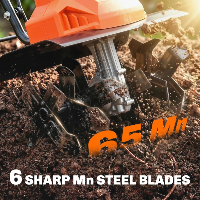 Outsunny Motobineusă electrică 1500W cu mâner pliabil, lățime de lucru 40 cm, adâncime de arat 9 cm, 6 lame, portocaliu