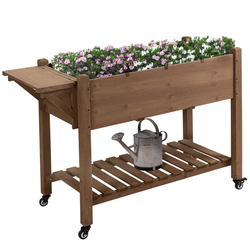 Outsunny Huerto Urbano con Estantes Jardinera Elevada de Madera Maciza  para Cultivo Flores Verduras Hierbas 123x54x74 cm Marrón