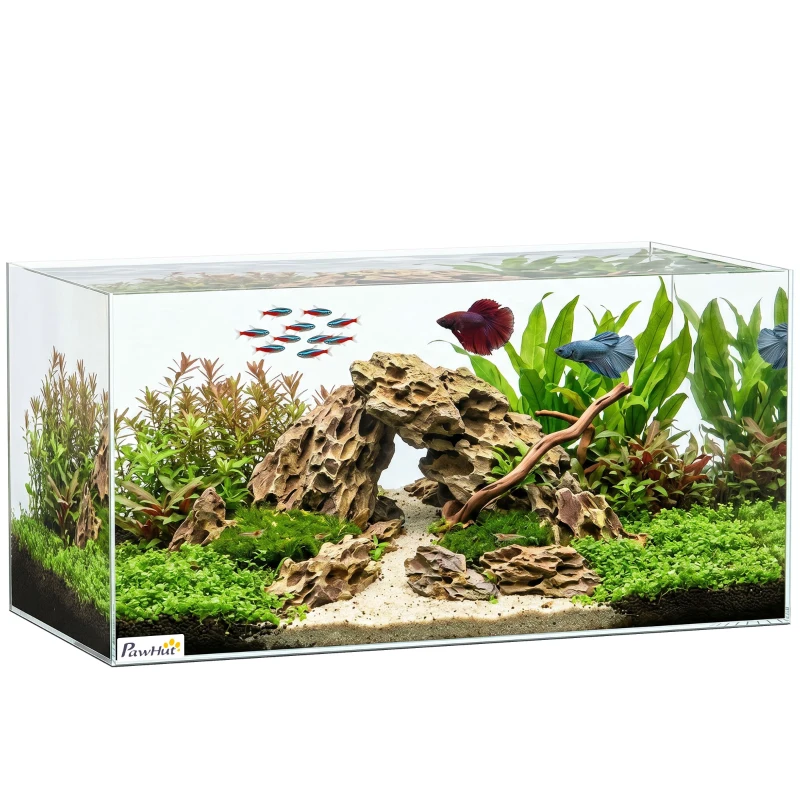 PawHut Aquarium 51 L Glas-Aquarium mit Schutzmatte für Fische Garnelen und Schildkröten Transparent