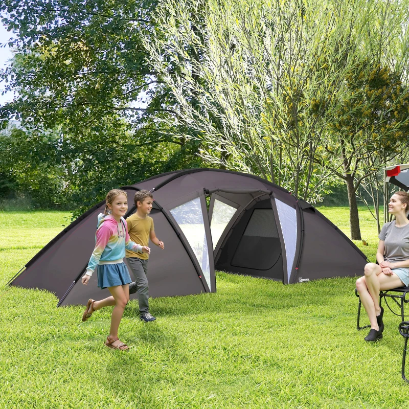 Outsunny Familien-Campingzelt für 4-6 Personen, Tunnelzelt wasserdicht 3000 mm mit 2 Türen, Tragetasche, schwarz