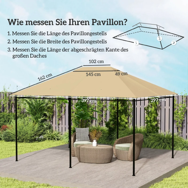 Outsunny Ersatzdach Pavillon Pavillon-Baldachin, wetterbeständig, 397 x 297 cm, Khaki