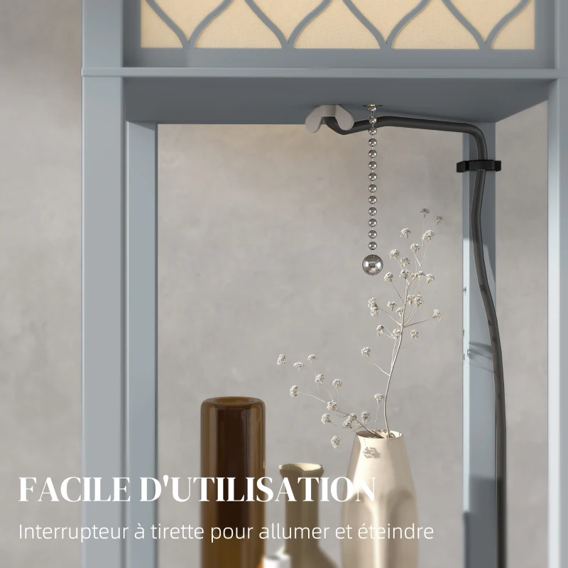 HOMCOM Lampadaire avec étagères, lampadaire sur pied de salon 3 niveaux, interrupteur à tirette 26 x 26 x 160 cm, gris et blanc