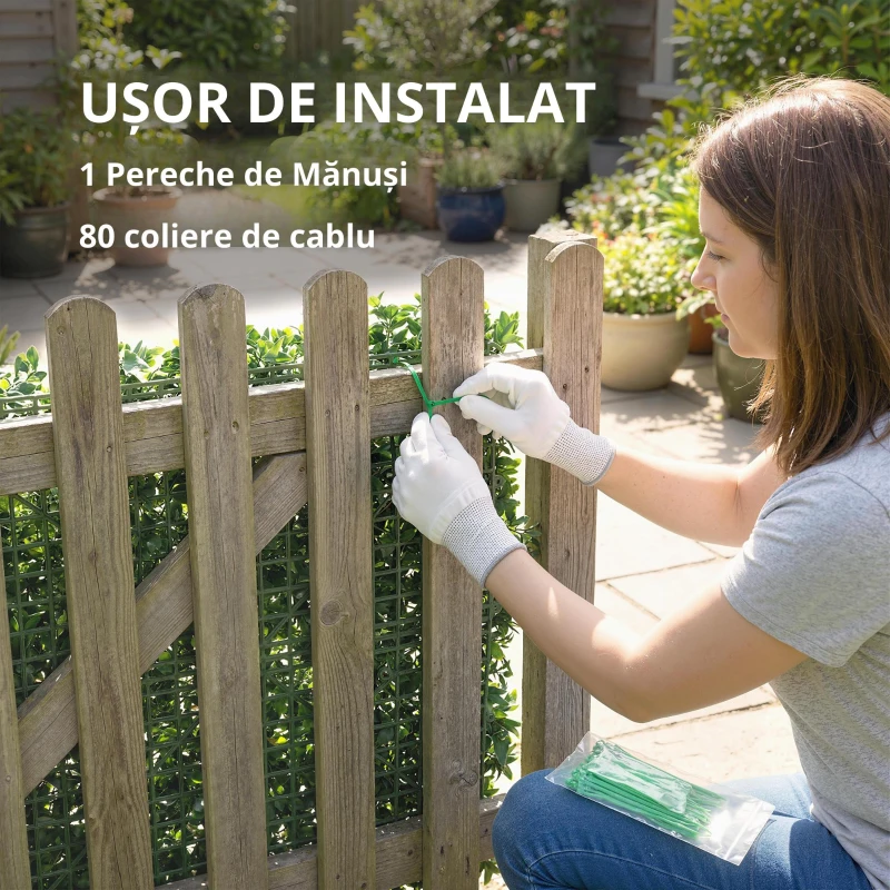 Outsunny Set de 6 Garduri Vii Artificiale pentru Ascundere Grădină 50x50 cm Tip Milano Montaj Ușor Anti-UV pentru Terasă Balcon Verde