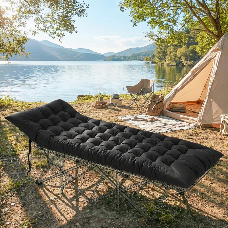 Outsunny Esterilla de Camping Plegable Portátil con Correas Antideslizante para Cama de Camping Tienda Viajes Negro