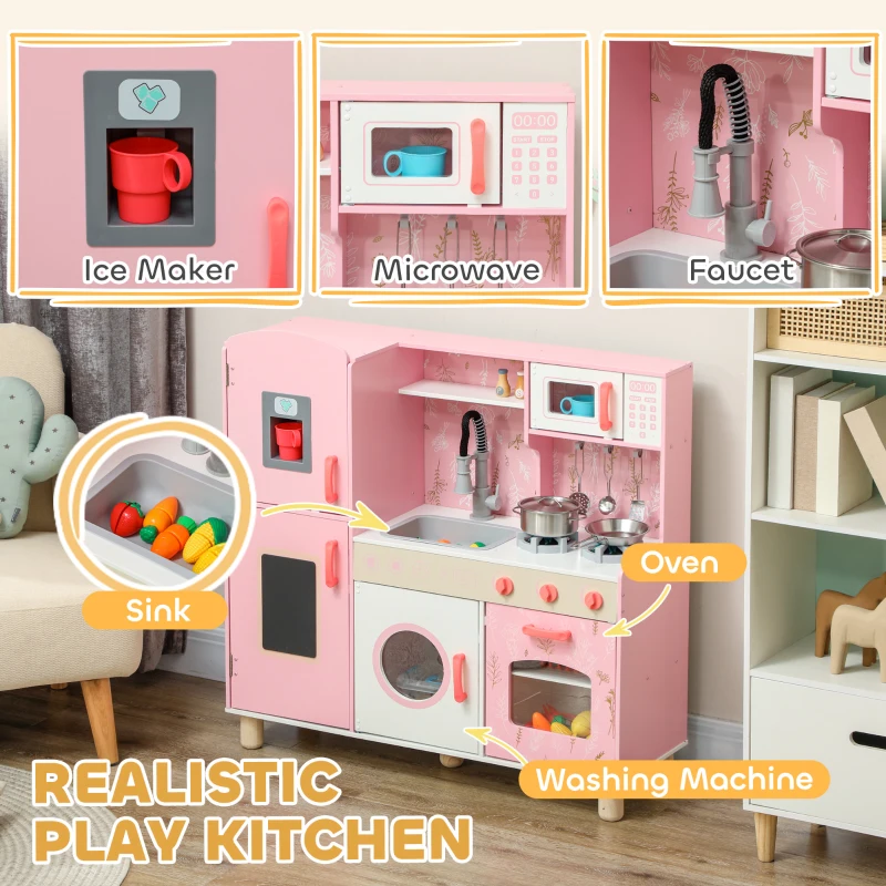AIYAPLAY Cucina giocattolo con luci, suoni, forno e microonde, Rosa