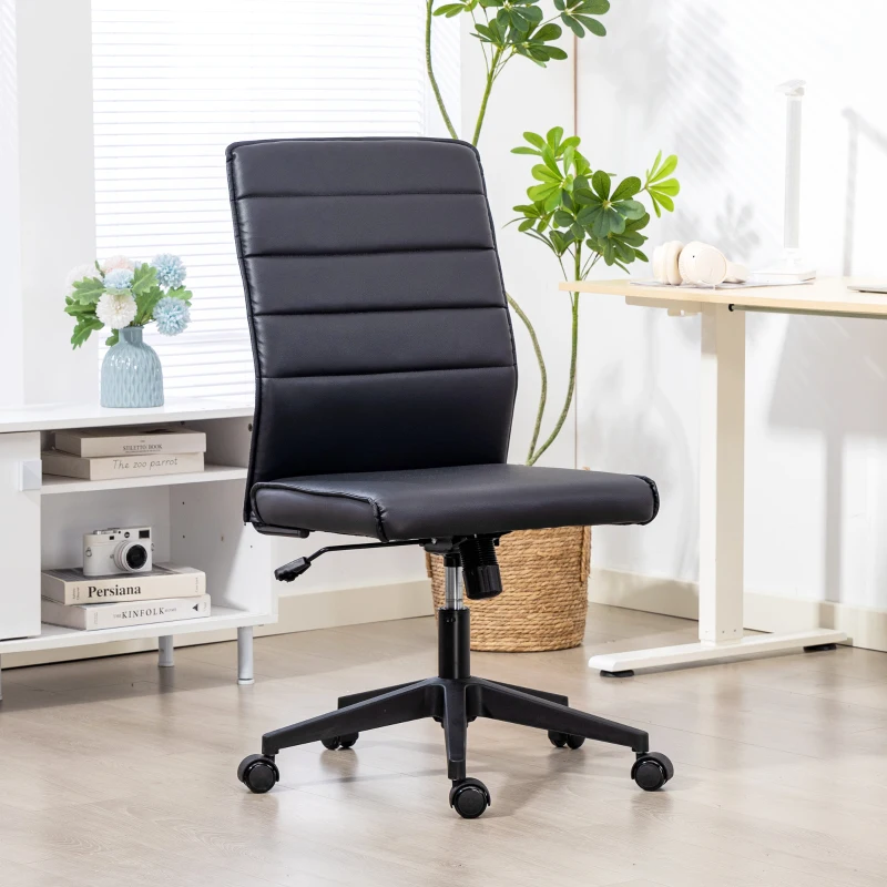 HOMCOM Sedia da Ufficio Ergonomica e Regolabile con Schienale Ricurvo, in Pelle PU e Acciaio, 58x53x97-107 cm, Nero