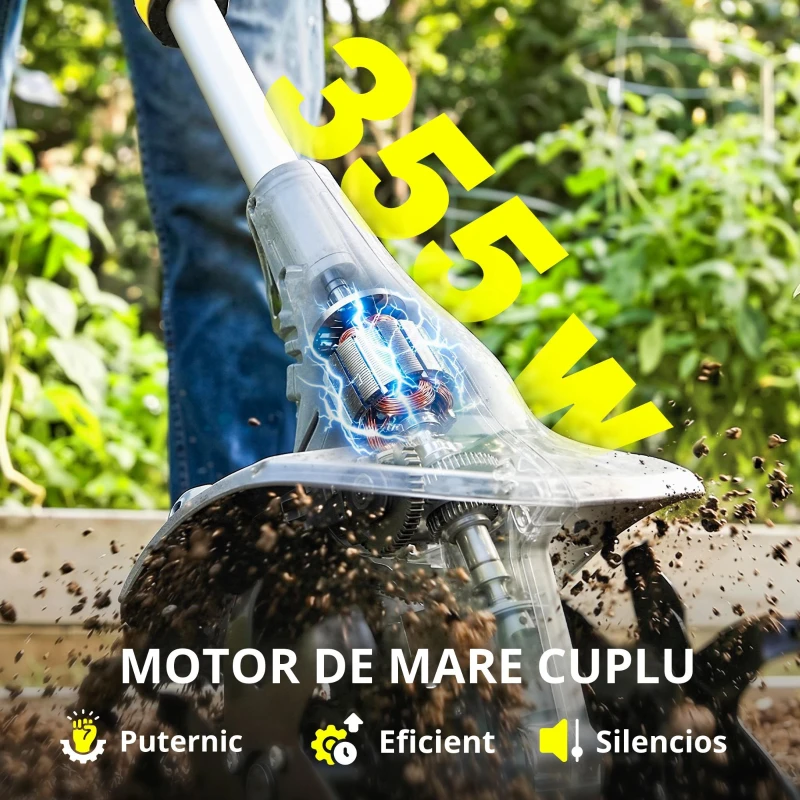 Outsunny Motocultor fără fir, Rotavator electric 18V cu 2 baterii 4000mAh, încărcător, lățime de lucru 20 cm Gri
