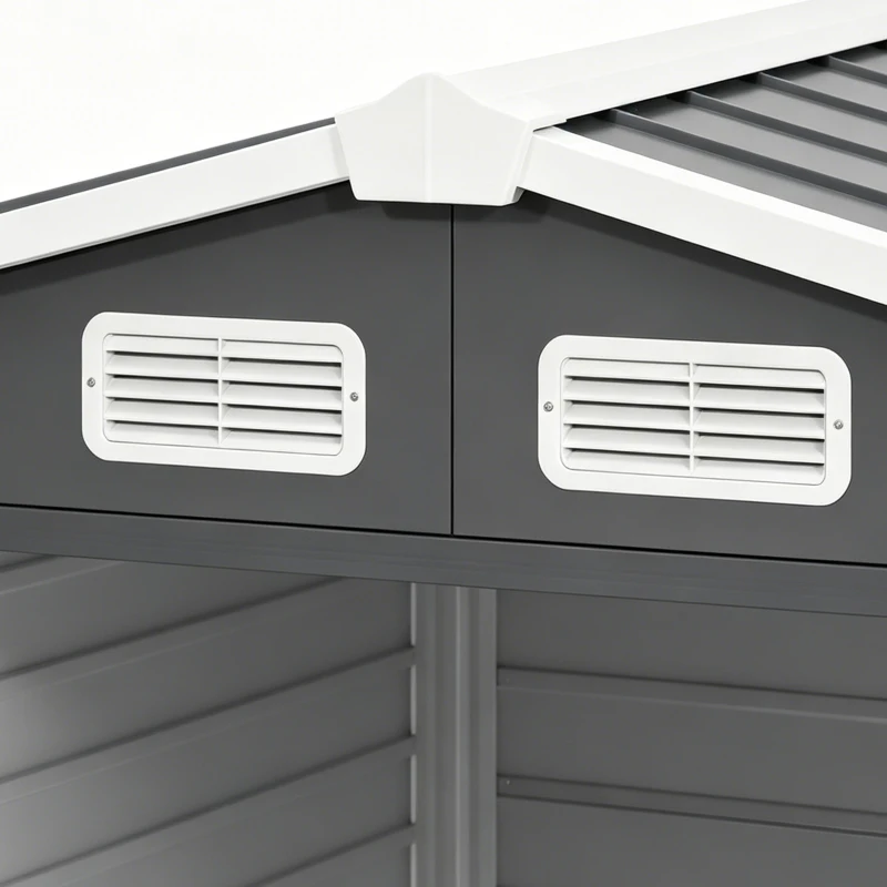 Outsunny 7 x 4ft Garden Shed, Easy to Assemble, Upgraded Galvanised Steel Frame with Foundation Kit, Double Doors with Lock, Outdoor Metal Shed with Vents and Gloves, Garden Storage Shed, Dark Grey