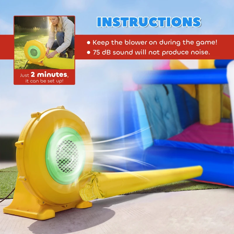 Outsunny Opblaasbaar springkasteel met glijbaan speelkasteel springkasteel met blazer voor 4 kinderen(m-7)