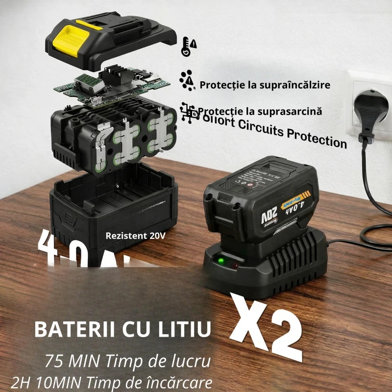 Outsunny Motocultor fără fir, Rotavator electric 18V cu 2 baterii 4000mAh, încărcător, lățime de lucru 20 cm Gri