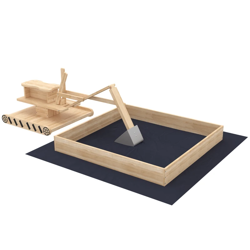 AIYAPLAY Arenero para Niños de Madera con Excavadora Arenero Infantil con Asiento Giratorio 360° y Forro 184x90x56 cm Natural