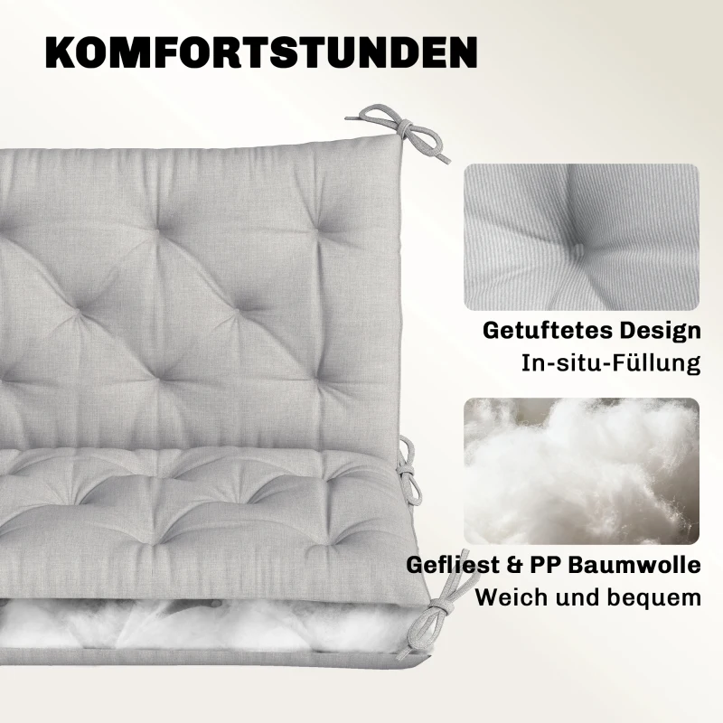 Outsunny 3 Sitzer Bankauflage 150x98x8 cm Bankkissen mit Bändern, Bankpolster für Gartenmöbel Hollywoodschaukel, Hellgrau