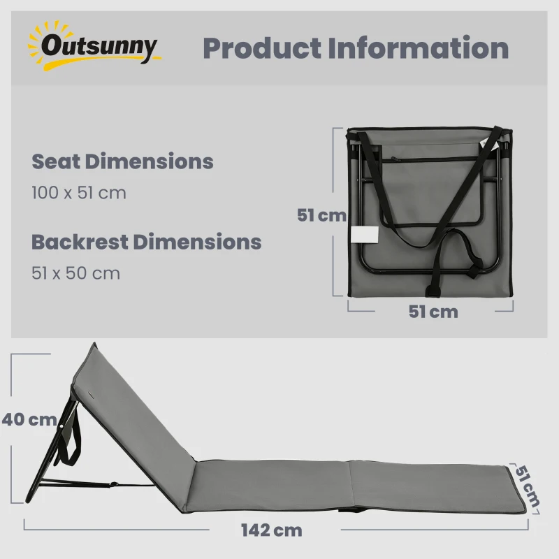 Outsunny Set of 2 Foldable Garden Beach Chair Mat, Outdoor Sun Lounger Seats with Adjustable Back, Magazine Pocket, Carry Strap