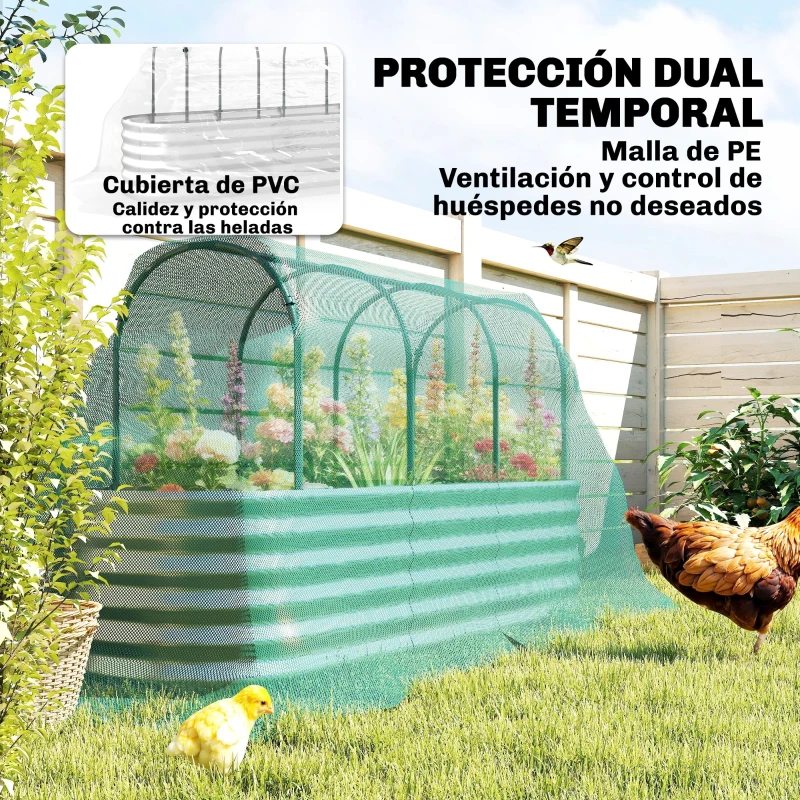Outsunny Jardinera Exterior Grande conCubierta de Invernadero y Malla Base Abierta para Patio Terraza 200x60x103 cm Plateado