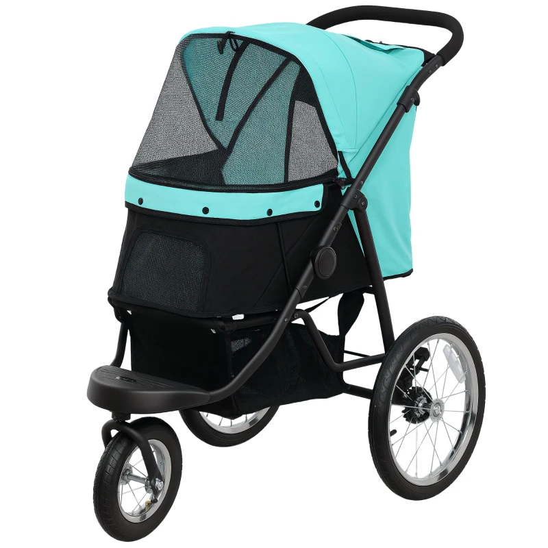 PawHut Carrinho para cães, carrinho para animais de estimação para cães e gatos pequenos, com cesto de armazenamento, design dobrável com um clique, Turquesa