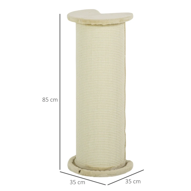 PawHut Arranhador para Gatos, Design de Canto, Poupador de Espaço, 35 cm x 35 cm x 85 cm, Creme branco
