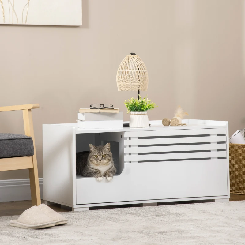 PawHut Armário para gatos com 2 prateleiras Design 2-in-1 Porta magnética Branco