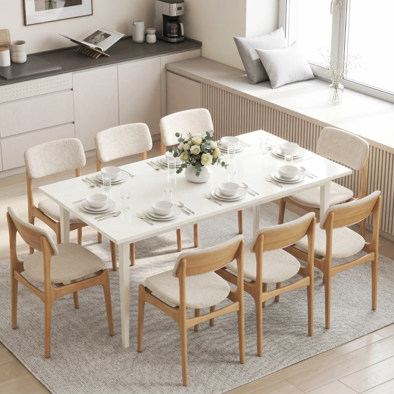 HOMCOM Masă pentru 8 persoane, Masă modernă de bucătărie cu picioare din lemn masiv, 180 cm, crem