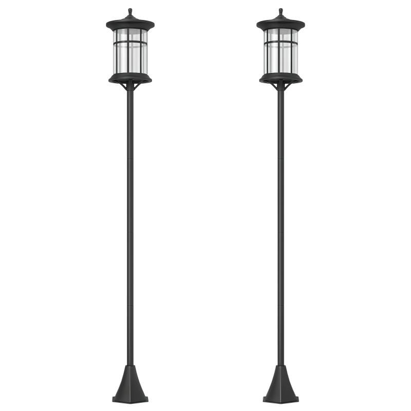 Outsunny Set 2 Solarlaternen mit 6h Laufzeit und Erdanker, aus Edelstahl und ABS, 23.5x23.5x184 cm, Schwarz