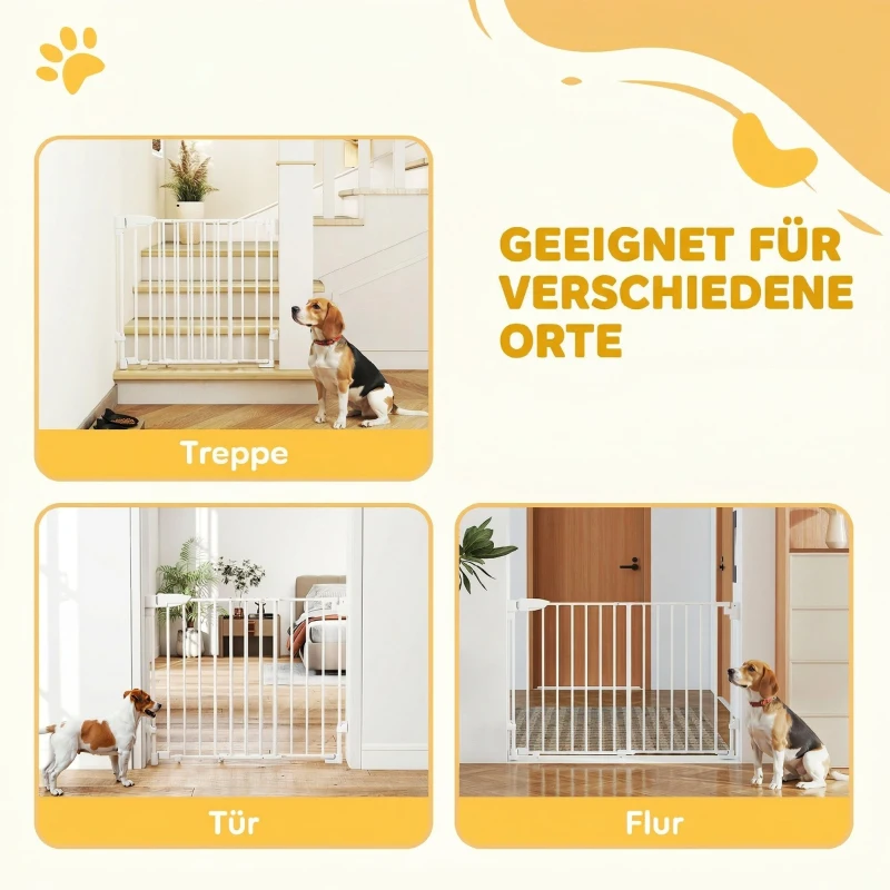 PawHut Treppenschutzgitter Türschutzgitter 74,5-111,5cm Türgitter mit Auto-Close Beidseitige Einhand Öffnung Weiß