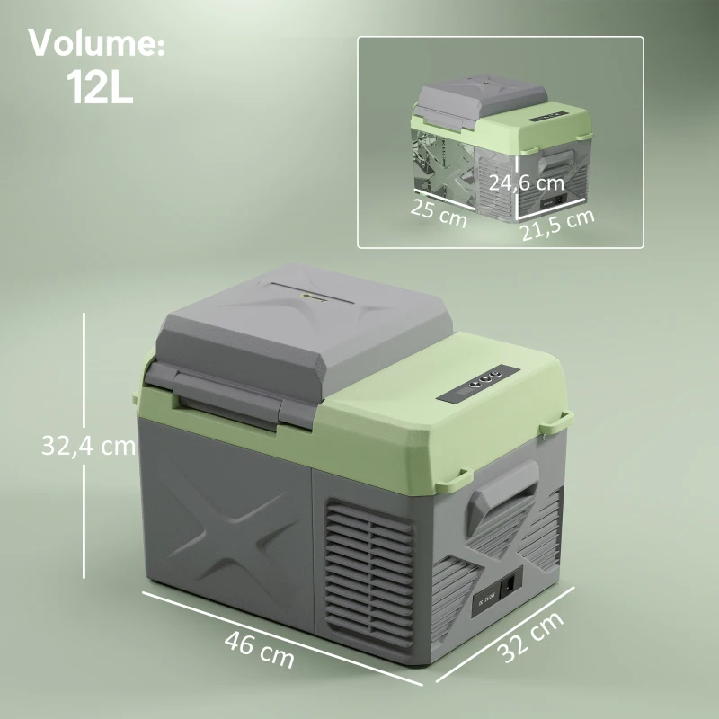 Outsunny Caixa frigorífica com compressor 12 L, geladeira elétrica com conexão e função de refrigeração, Cinza+Verde