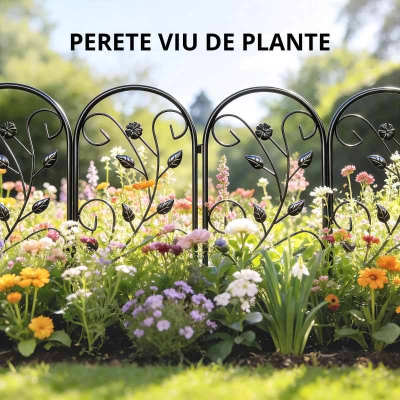 Outsunny Gard de grădină din metal 80 x 60 cm, set grilaj decorativ cu suport pentru grădină, paturi cu flori, barieră pentru animale, Negru