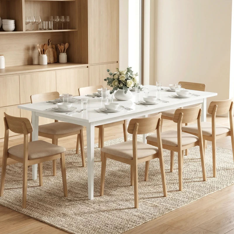 HOMCOM Masă pentru 8 persoane, Masă modernă de bucătărie cu picioare din lemn masiv, 180 cm, crem