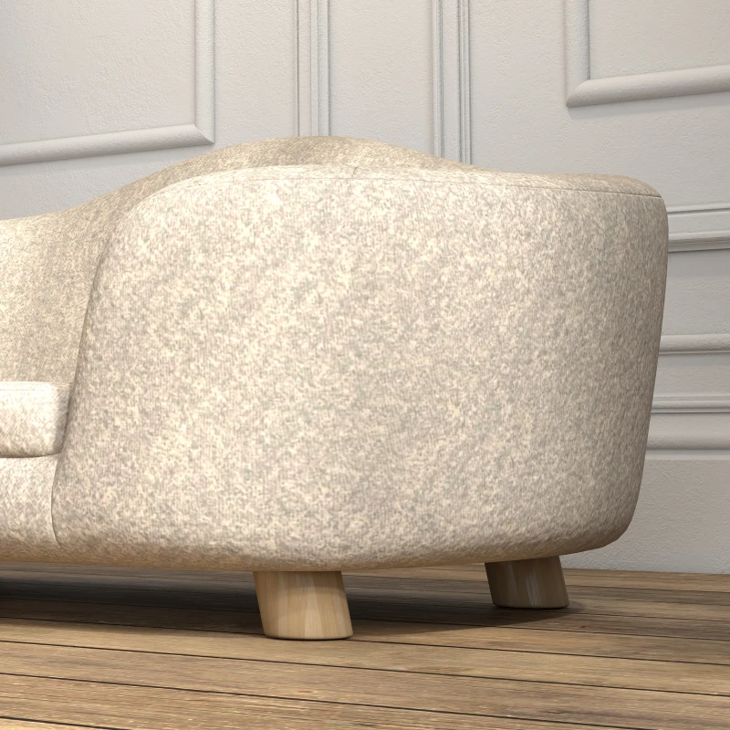 PawHut Sofá para animais de estimação Colchonete para cão Cama para cão Sofá canino Sofá para gatos com almofada Bolso traseiro Pelúcia Espuma Madeira de pinho Creme branco 70 x 47 x 30 cm