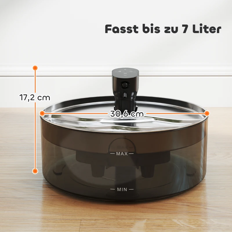 PawHut Fonte para gatos 7L, fonte para gatos com bomba silenciosa, LED, filtro de carvão ativado, aço inoxidável 30,6 x 30,6 x 17,2 cm