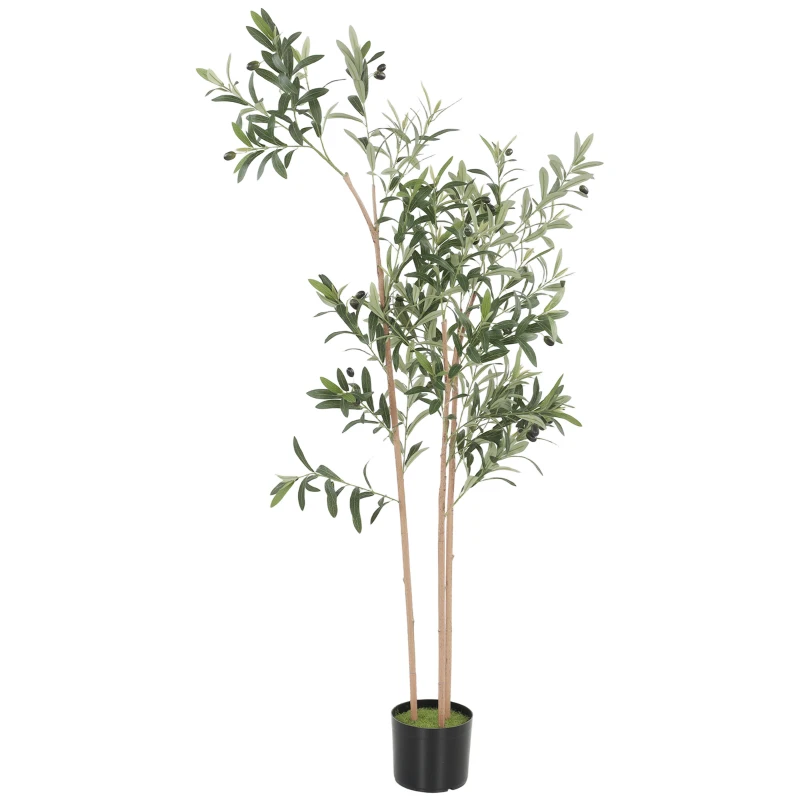HOMCOM Decorative Artificial Plant, 148 cm Silk Olive Tree with 553 Leaves in Cement Pot, Fake Plant