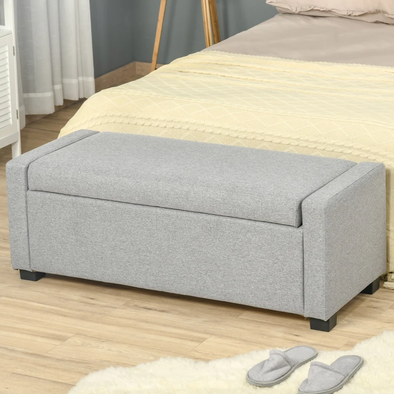 HOMCOM Fußbank mit Staufach aus Stoff, 120x50x44 cm - Grau