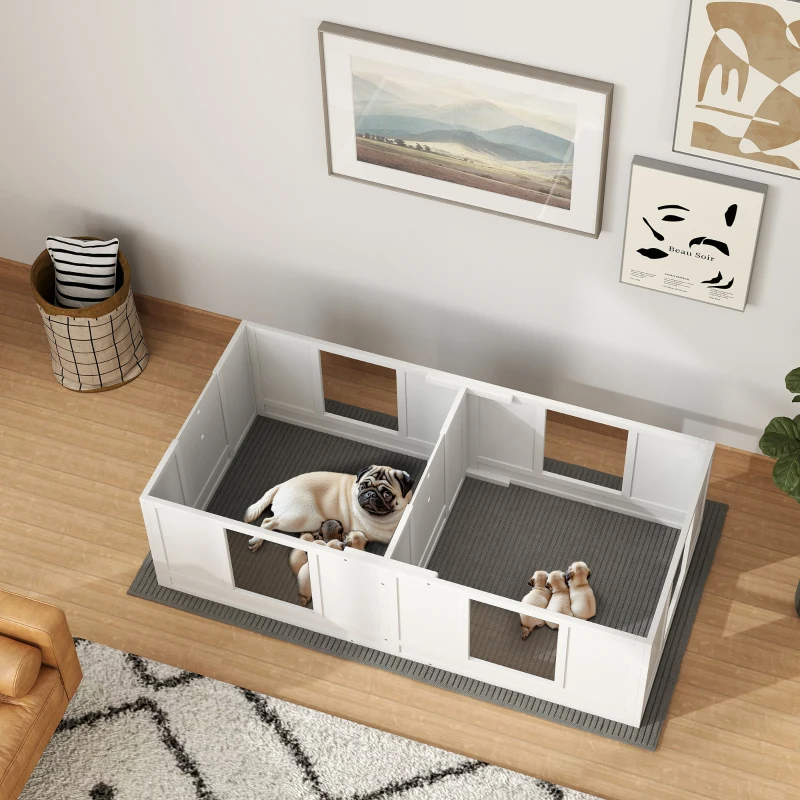 PawHut Caixa para filhotes para cães, com painéis claros, design de 2 compartimentos, para cães pequenos