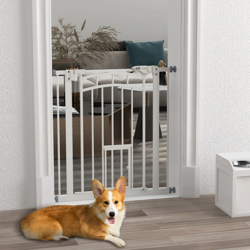 PawHut Barrera de Seguridad para Perros 74-80 cm con Montaje a Presión Doble Bloqueo Extensión para Puerta Escalera Blanco