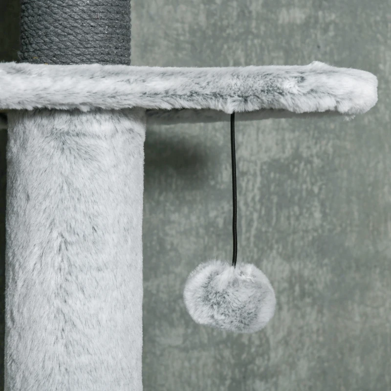 PawHut Arranhador com tensor de teto, rede, casinha, plataformas, bola de brincar, 225-255cm, Cinza